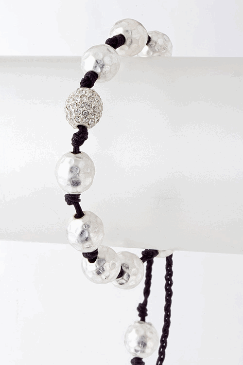 Hammered Metal Crystal Ball Bracelet